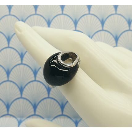 Vintage 925 Sterling Silver Unusual Modernist Design Chunky Onyx Statement Ring