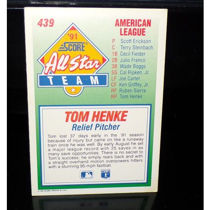 SCORE 1992 TOM HENKE ALL STAR CARD #439