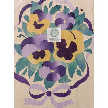 HANDPAINTED WELCOME SLATE DOOR HANGING with YELLOW & PURPLE PANSIES