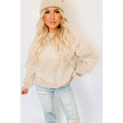 Oatmeal Contrast 2-tone Patchwork Raglan Sleeve Sweatshirt