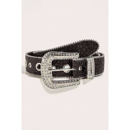 Black Rhinestone Decorated Buckle Belt