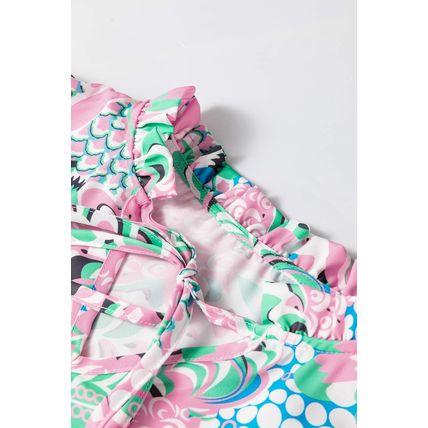 Green Floral Print V Neck Tied Loose Blouse