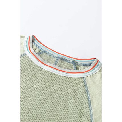 Meadow Mist Green Waffle Knit Wide Bracelet Sleeve Patchwork Raglan Top