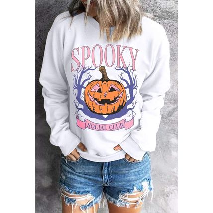 Beige SPOOKY SOCIAL CLUB Halloween Pumpkin Face Graphic Sweatshirt