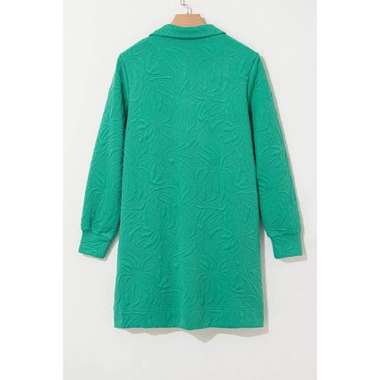 Sea Green Jacquard Textured Quarter Zipper Shift Mini Dress
