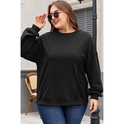 Black Loose Patchwork Crewneck Plus Size Sweatshirt