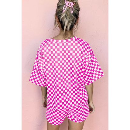 Rose Checkered Top and Short Casual 2pcs Set