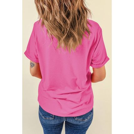 Sachet Pink Bright Casual Plain Crew Neck Tee