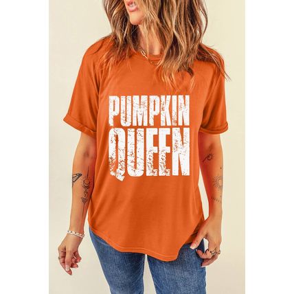 Orange PUMPKIN QUEEN Graphic Crew Neck Tee