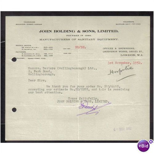 JOHN BOLDING & SONS LTD,DAVIES ST,LONDON,W1, 3NOV1952