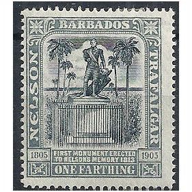 Barbados 1906 SG145 1/4d Black & Grey Nelson Centenary Mounted Mint . . .