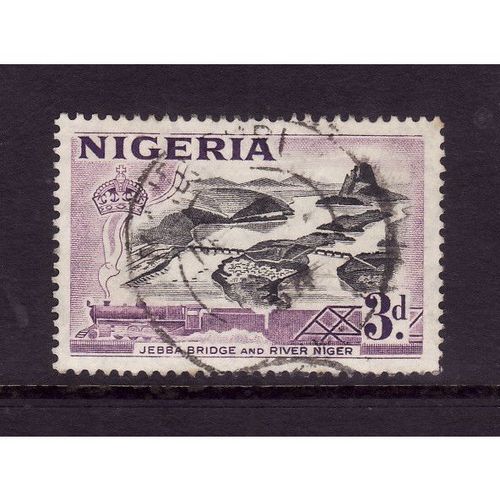 NIGERIA 1953 SG 73 3d JEBBA BRIDGE BLACK AND PURPLE FINE USED#2
