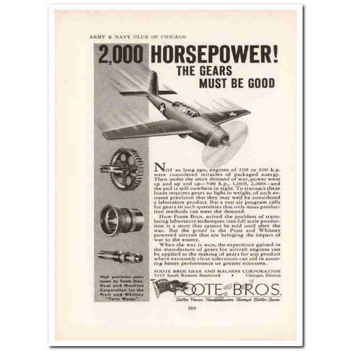 foote bros gear machine corp 1943 horsepower ww2 wartime vintage ad