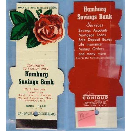 New York Brooklyn Contour Matchcover Large Rose Advertising Hamburg Saving~626