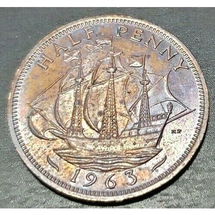 1963 GREAT BRITAIN HALF PENNY BU TONED COIN #5