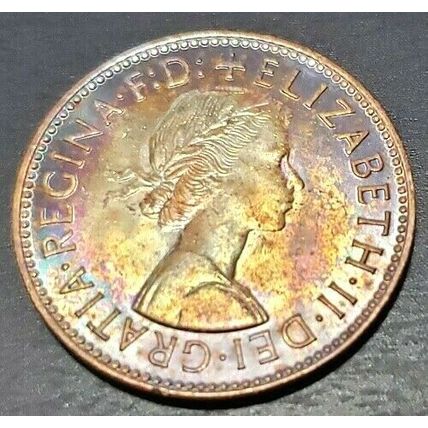 1963 GREAT BRITAIN HALF PENNY BU TONED COIN #5