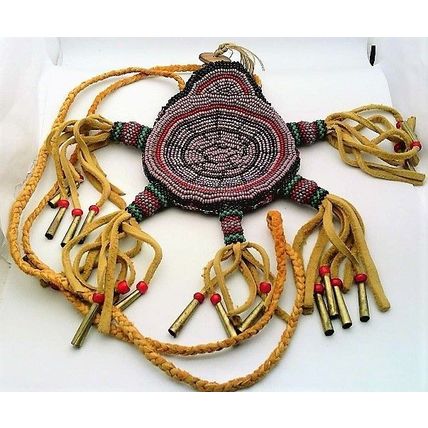 Turtle Bear Native Style Beaded Leather Amulet Medicine Bag