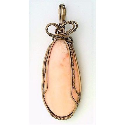 Orange Alabaster Bronze Copper Wire Wrap Gemstone Pendant 12