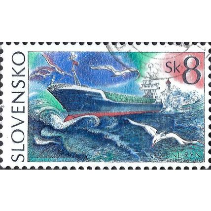 SLOVAKIA, SHIP, Freighter Ryn, blue 1994, 8koruna, #2