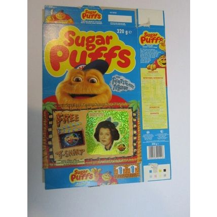 Sugar Puffs 1994 The Flintstones Sticker BETTY T-Shirt Offer Empty Cereal Box
