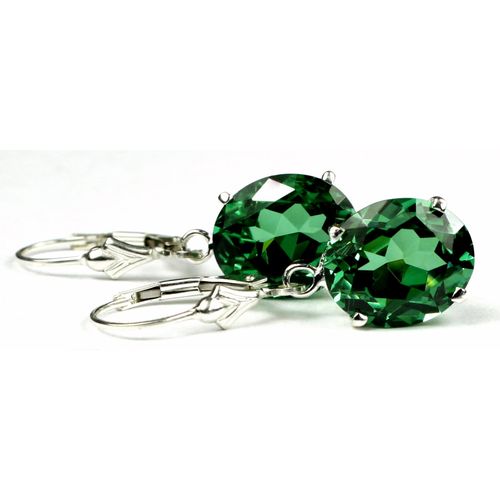 Russian Nanocrystal Emerald, 925 Sterling Silver Leverback Earrings, SE207