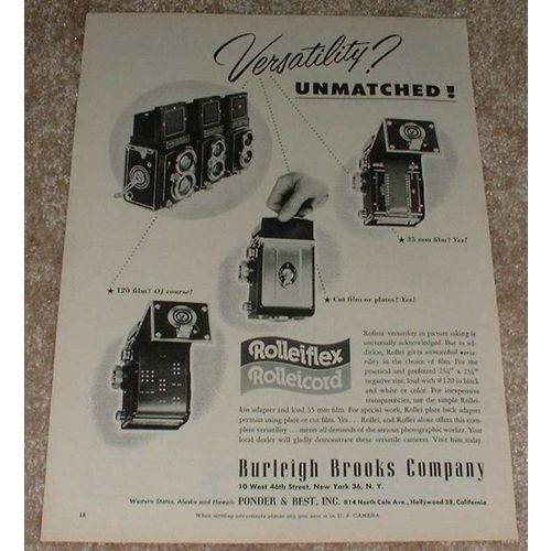 1953 Rollei Rolleiflex & Rolleicord Camera Ad!