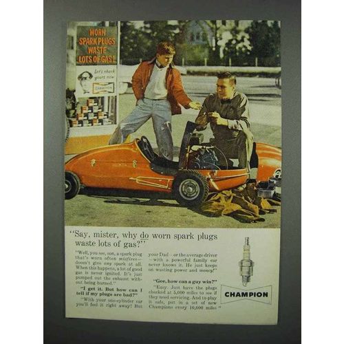 1960 Champion Spark Plugs Ad - Worn Waste Gas