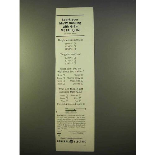 1963 General Electric Metals Ad - Molybdenum