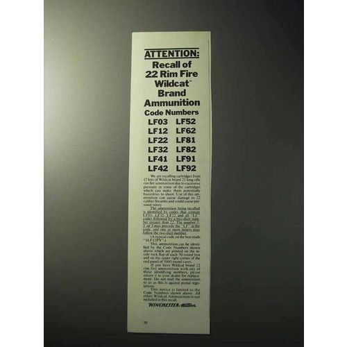 1977 Winchester Wildcat Ammunition Ad - Recall
