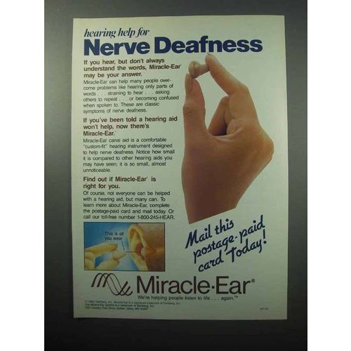 1988 Miracle-Ear Hearing Aid Ad - Nerve Deafness