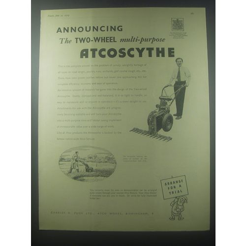 1954 Atco Atcoscythe Ad - Announcing the two-wheel multi-purpose Atcoscythe
