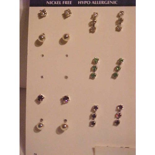 Crystal Earrings SET of 7 Colored Crystal Pierced Earrings Hypo Allergenic 3/8"