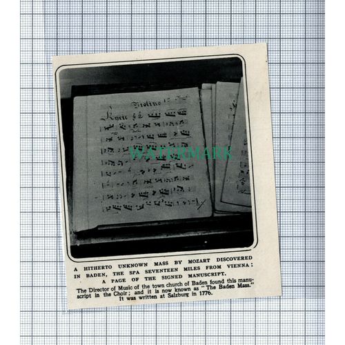 C4700) Mozart Manuscript Discovered Baden Italy - 1931 Clip