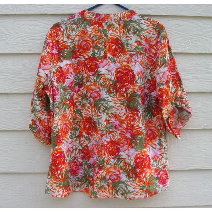 Rebecca Malone Floral Blouse Large L 44 Chest Bright Flowers Button Down Top