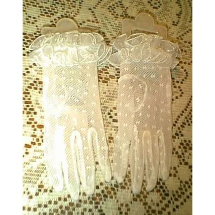 NEW WOMENS PRETTY WHITE 8" KNIT-LIKE WEDDING FORMAL WEAR GLOVES SIZE SMALL