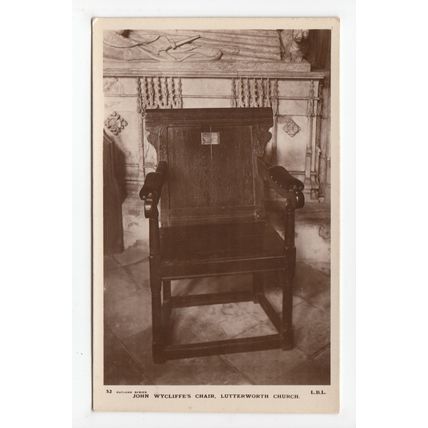 John Wycliffe's Chair Lutterworth Church Postcard RP Rutland Series