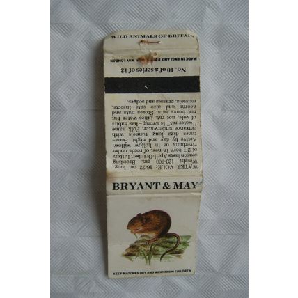 old Matchbook Cover - Animals - Water Vole