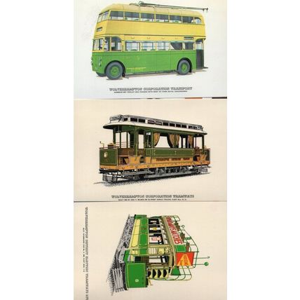 Wolverhampton 3x Old Bus Tram Artist Painting Transport Postcard s