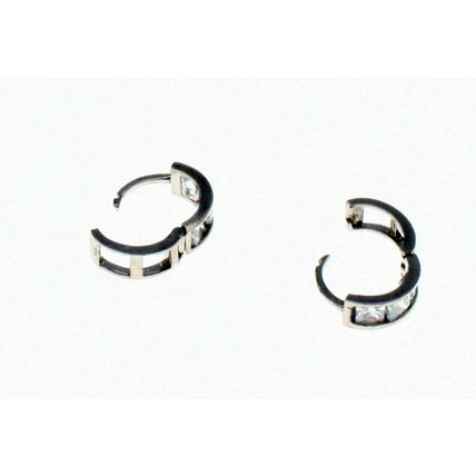New Real Solid 14K White Gold Square Stones Small Huggies Hoop Earrings 9.7 mm