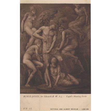 Burne Jones Cupids Hunting Fields Risque Nude Old Painting Postcard