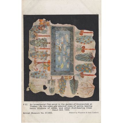 Egyptian Fish Pond Antique Fishes Mural 1500 BC Postcard