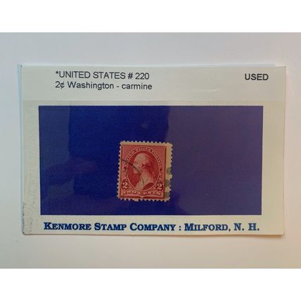 US #220 Washington 2c Stamp Carmine Used Cancelled Presidents Postage Cent￼s USA