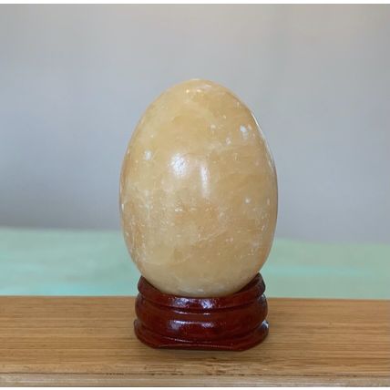 2" Calcite Crystal Egg Yellow Healing Chakra Stone Meditation Crystals W Stand
