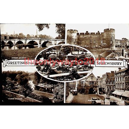Shrewsbury, 5 Scenes, Shropshire, Postcard, 1949
