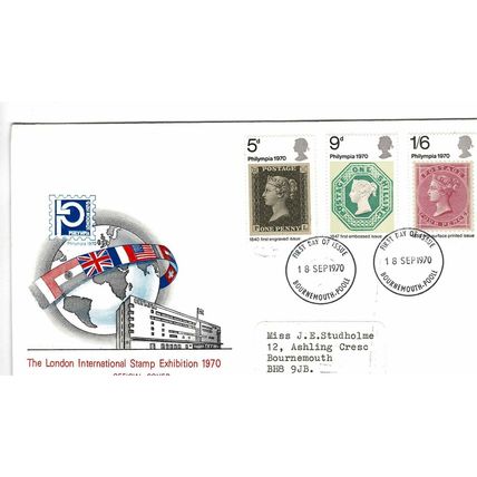 1970 London International Stamp Exhibition, Bournemouth Postmark, UK, GPO FDC