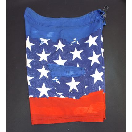 Joe Boxer Men's 32 Swimwear Red White Blue Board Shorts American Flag Drawstring