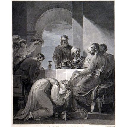 WOMAN WASHING JESUS’S FEET 1795 William Bromley ANTIQUE ETCHING