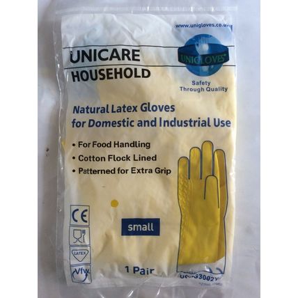 12 X Unicare Yellow Household Gloves Small 100% Latex Industry Home Use Flocked