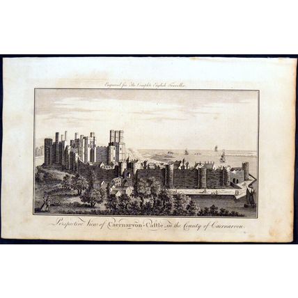 PERSPECTIVE VIEW OF CAERNARVON CASTLE 1771 ANTIQUE ENGRAVING