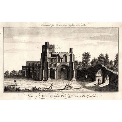 VIEW OF DUNSTABLE PRIORY, IN BEDFORDSHIRE 1771 ANTIQUE ENGRAVING